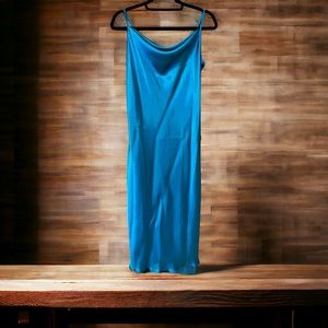 Bebe Blue Satin Cowl Neck Slip Midi Dress- Size Medium